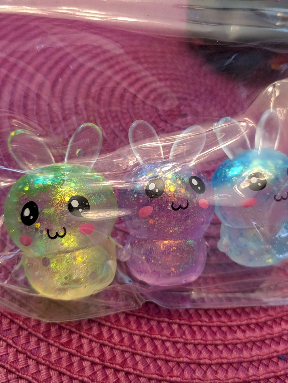 Kawaii Glitter Bunny Figurine Set - 💚, 💜, 💙 Squishy
